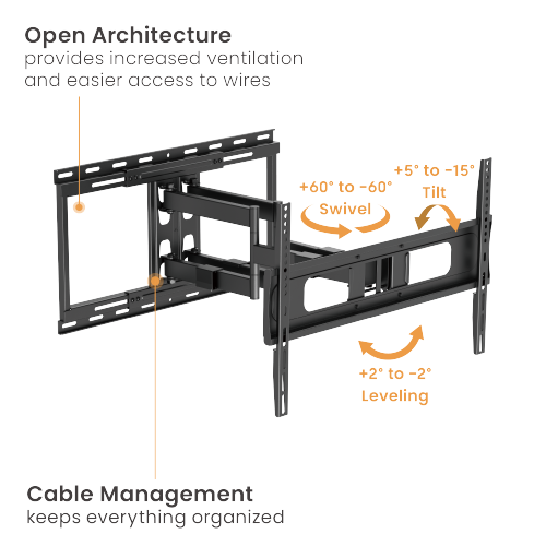 Heavy-Duty Full-Motion TV Wall Mount with Lateral Shift Wall Plate 37''-86'' LPA80-466A