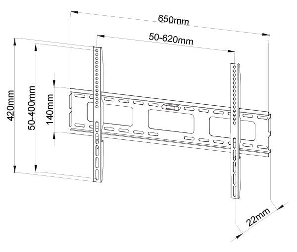 TV Wall Mount Slim Bracket Black Fixed 40"-65" PLB132L 50kg dimensions